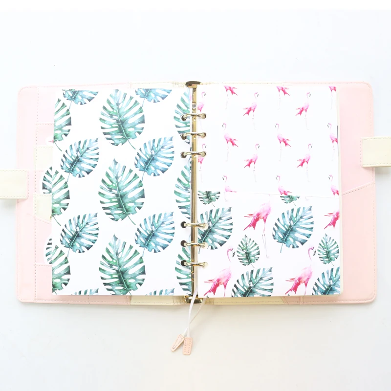 

Domikee original flamingo pattern handmade office school 6 rings binder planner inner pocket paper pouch accessories stationery