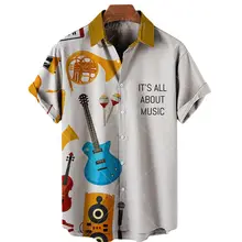 

2022 New Summer Guitar Stripe 3D Print Men's Shirts Loose Hip Hop Rock Short Sleeve Tropical Hawaiian Beach Shirt Plus Size 5XL