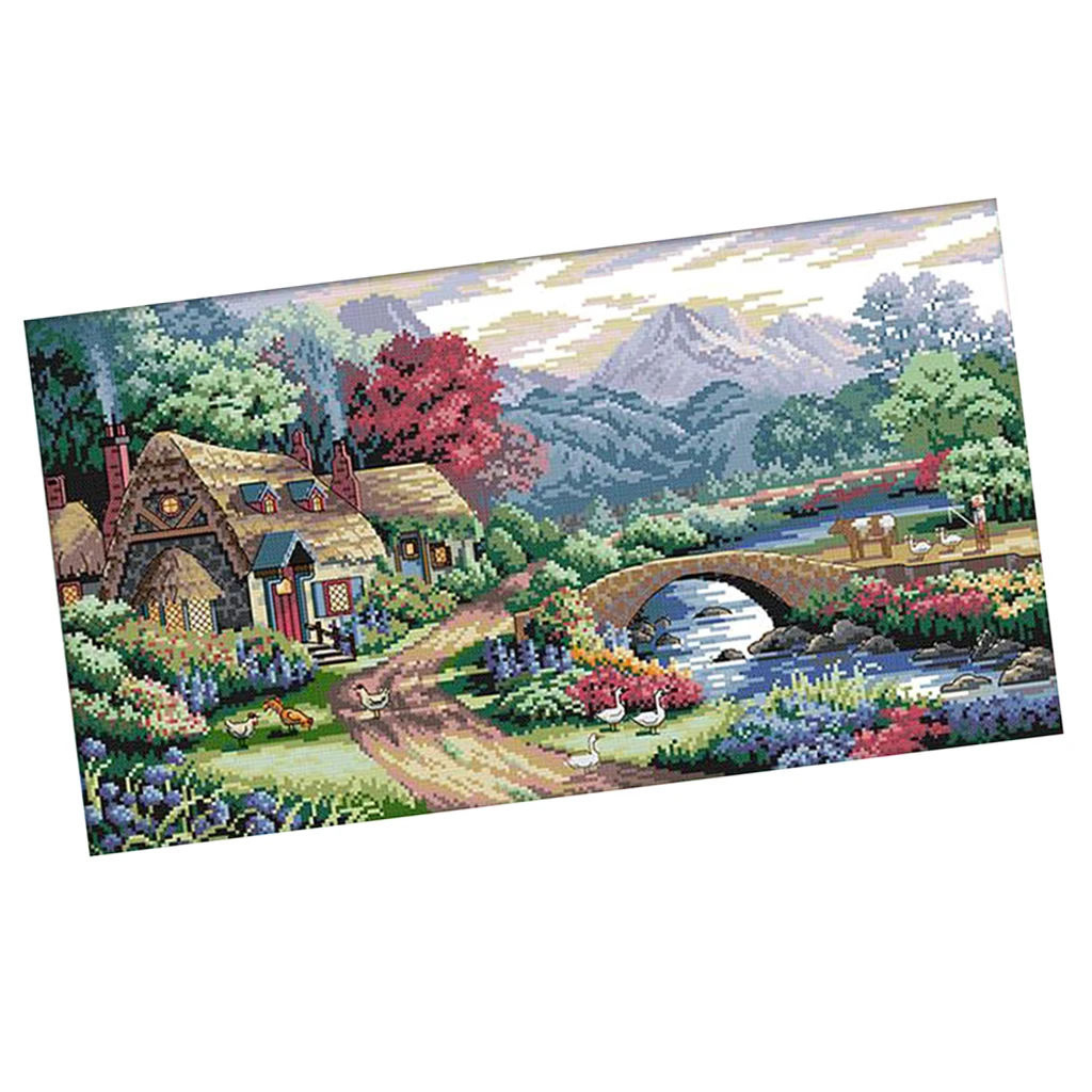 Stamped Cross Stitch Kit With Printed Pattern - Farm Scene, for Embroidery Art Cross-Stitching Lover 14CT 54x33cm