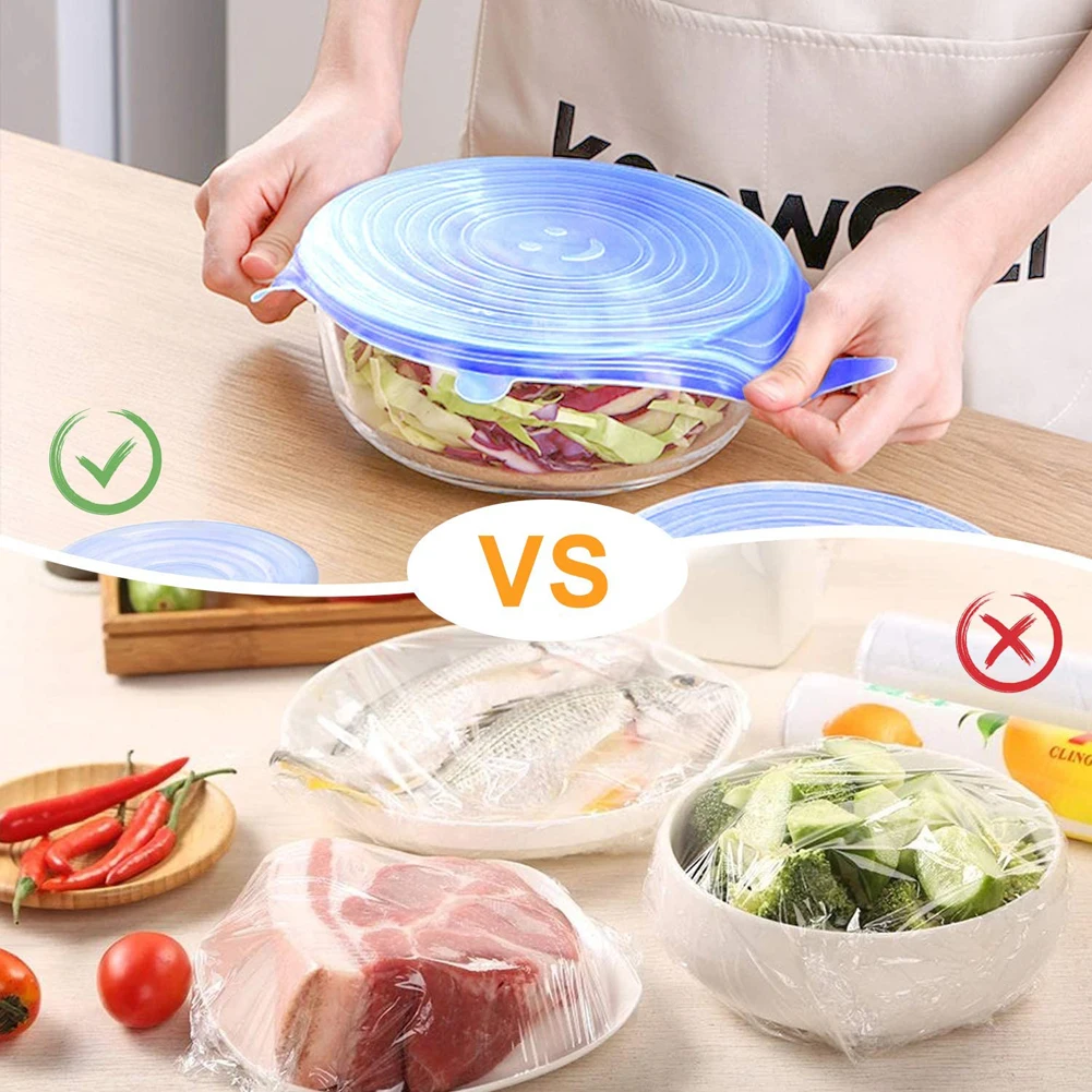 Silicone Cover Stretch Lids Reusable Airtight Food Wrap Covers Keeping Fresh Seal Bowl Stretchy Wrap Cover Kitchen Cookware