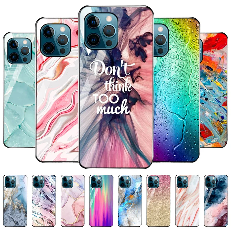 Marble Case For iPhone 11 Cases Funda iPhone11 12 Pro Max X XS XR 7 8 SE 2020 6 6s Plus 12 Mini Tempered Glass Back Cover Couqe