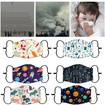 

5Pcs Kids Washable Dustproof Mouth Mask Replaceable Filter Pad Pocket Cartoon Printed Face Cover