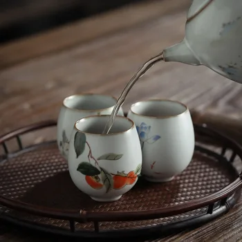 

Vintage Ru Tea Cup Teacup Ceramic Kung Fu Tea Cup Ru-porcelain Personal Cup Cup Master Cup Gracked Glaze Can Raise Teacups
