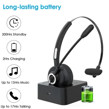 

Trucker Bluetooth Headset Wireless Headset with Microphone Charging Dock with Charging Station for Office Phone