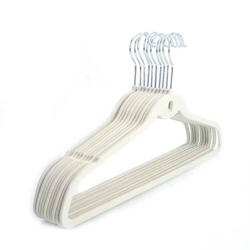 

10pcs 45*0.5*24.5 Plastic Flocking Clothes Hangers with Hook Beige