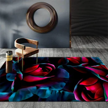 

Luxury Red Blue Big Flower Carpet Decoration Floral 3D Carpet Rugs Room Floor Living Mat Rug Bedside Hallway Bedroom For For