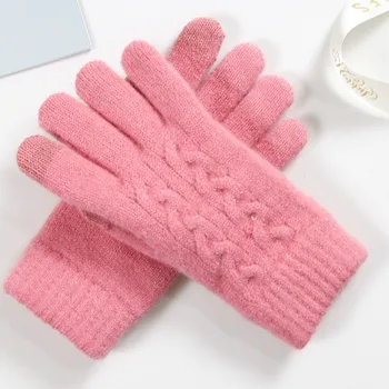 

Double Thickness Solid Elastic Wrist Warm Daily Women Gloves Knitted Autumn Winter Outdoor Artificial Wool Soft TouchScreen