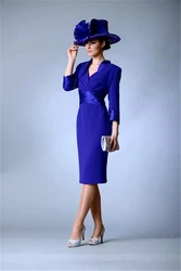 Royal Blue Mother Of The Bride Dresses Sheath With Jacket Knee Length Plus Size Groom Short Mother Dresses For Wedding