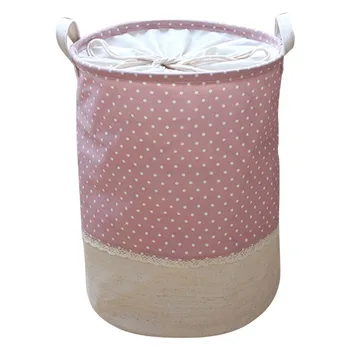 

Drawstring Fashion Toy Bucket Sundries Holder Cotton Linen Container Patchwork Living Room Home Clothes Organizer Storage Basket