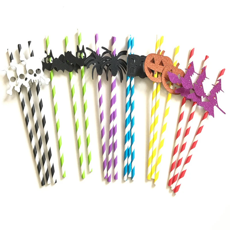 

10 Pcs DIY Halloween Party Straws, Eco-Friendly Degradable Disposable Pumpkin Paper Drinking Straws for House Dinner Decoration