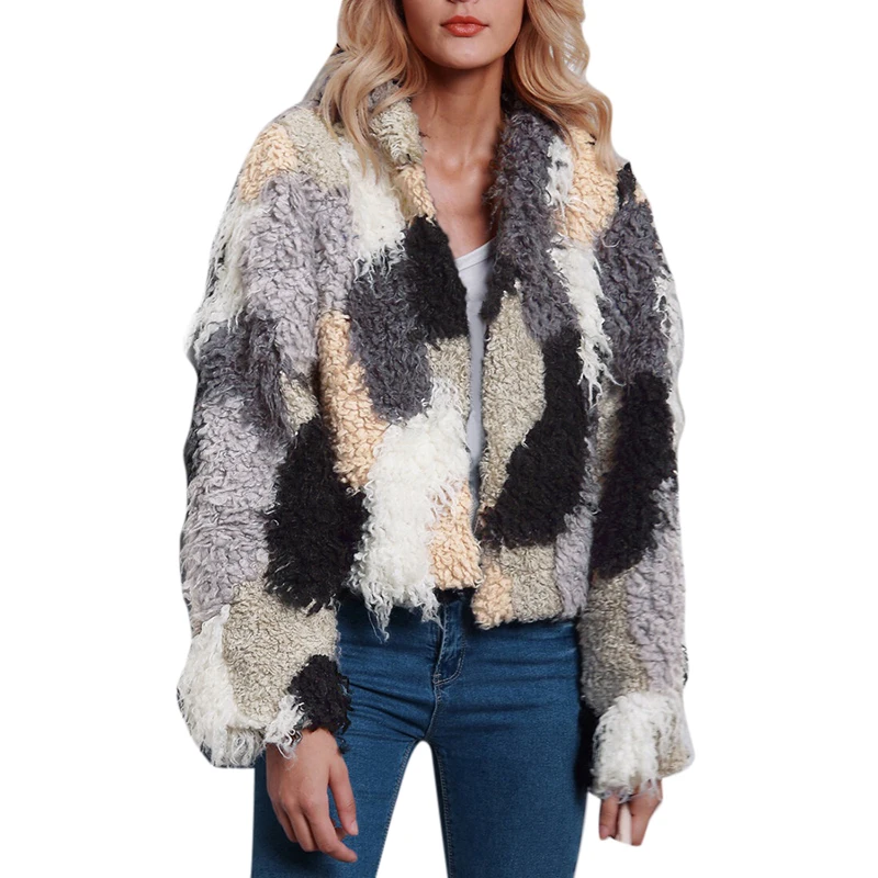 

2019 Autumn Winter Man-Made Fur Outwear Coats Short Faux Fur Jackets Short Womens Female Large 3XL Mixed Colorful Fur Coats