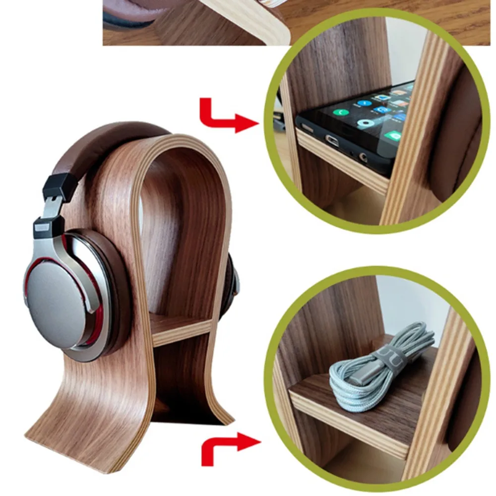 Universal Headphone Stand Wooden Headset Hanger Hook U Shape Earphone Stand Desk Display With winding Good Quality New Arrivals