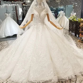 شراءLS650017 ثوب زفاف فاخر مثل الأبيض مع سلسلة طوق قبالة فساتين الزفاف الكتف مع طرحة زفاف فساتين السهرة مصنع