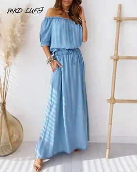 

Women Off Shoulder Frill Hem Top & Maxi Skirt Sets