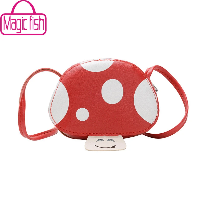 Magic fish Children Change Purse 7 Colors Girls Cute Cartoon PU Leather Mushroom Shape Mini Crossbody Bag |