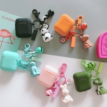 

Cute Silicone dinosaur Panda Rabbit Keychain Pendant Headphone Cases For Apple Airpods 1 2 Earphone Cover Capa