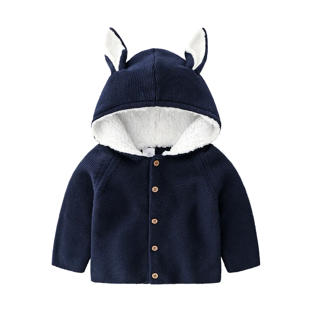 Новая Осенняя вязаная одежда для малышей вязаная куртка для маленьких девочек с кроликом теплое с длинными рукавами трикотажное пальто-свитер Одежда для новорожденных