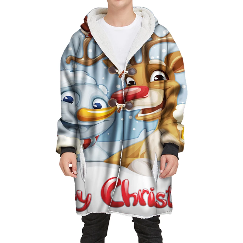 Cloudstyle, Новое поступление, зимние мужские длинные бархатные толстовки, 3D, Рождественская печать, пуловеры с капюшоном, толстые толстовки, уличная одежда - Цвет: SCA93D-JRMY-037