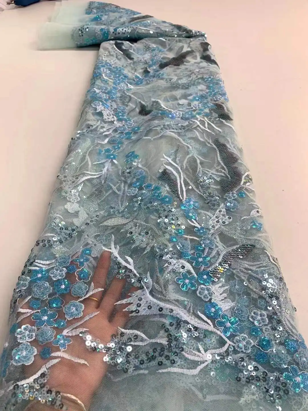 New pattern multicolor sequin embroidery African lace fabric good quality and price suitable for fashionable ladies' ski |
