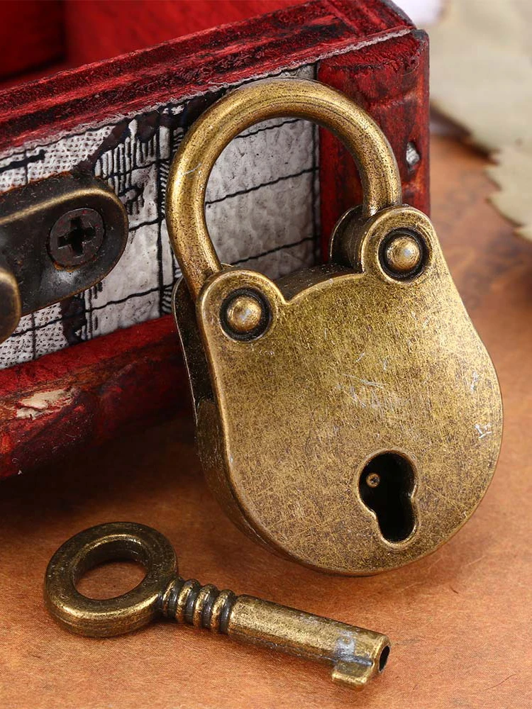 Old Vintage Style Mini Vorhängeschloss Kleine Gepäck Box Key Lock Kupfer Fa oa 