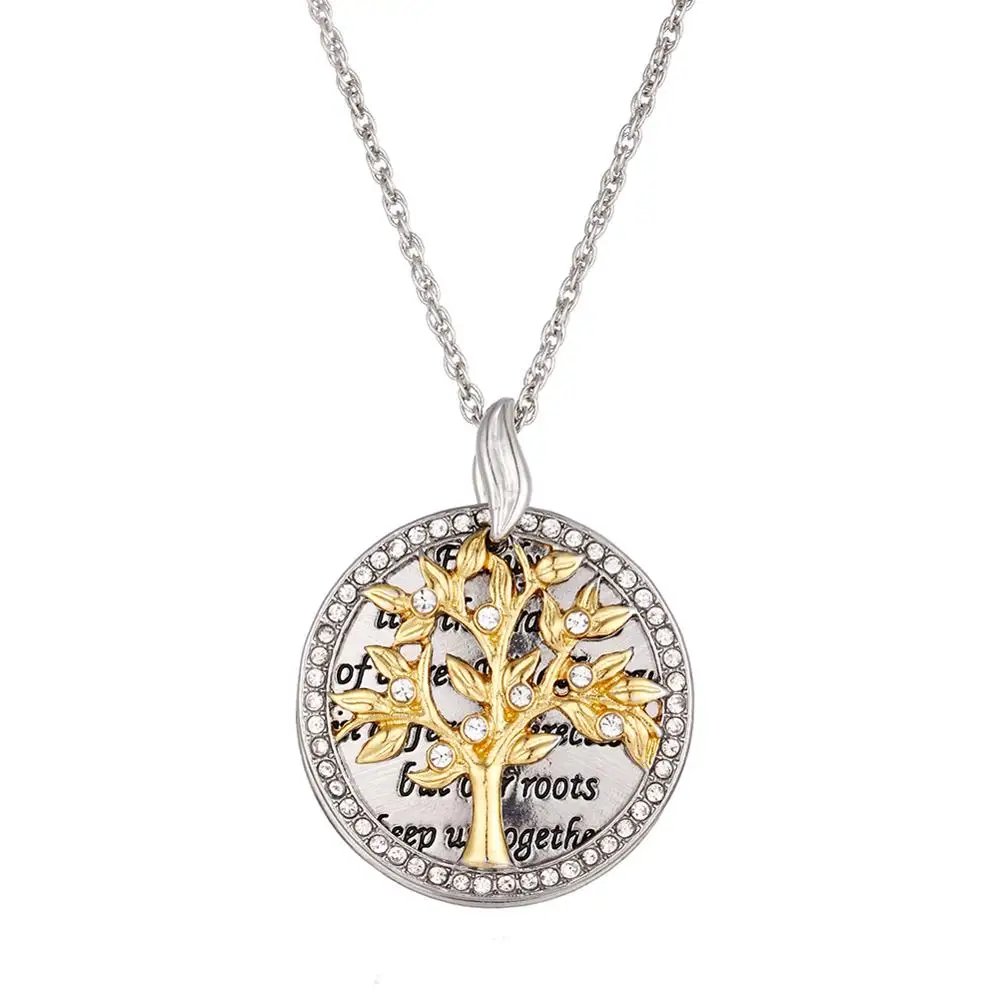 Круглый кулон в виде дерева жизни ожерелье с кристаллами два тона Bijoux Collier