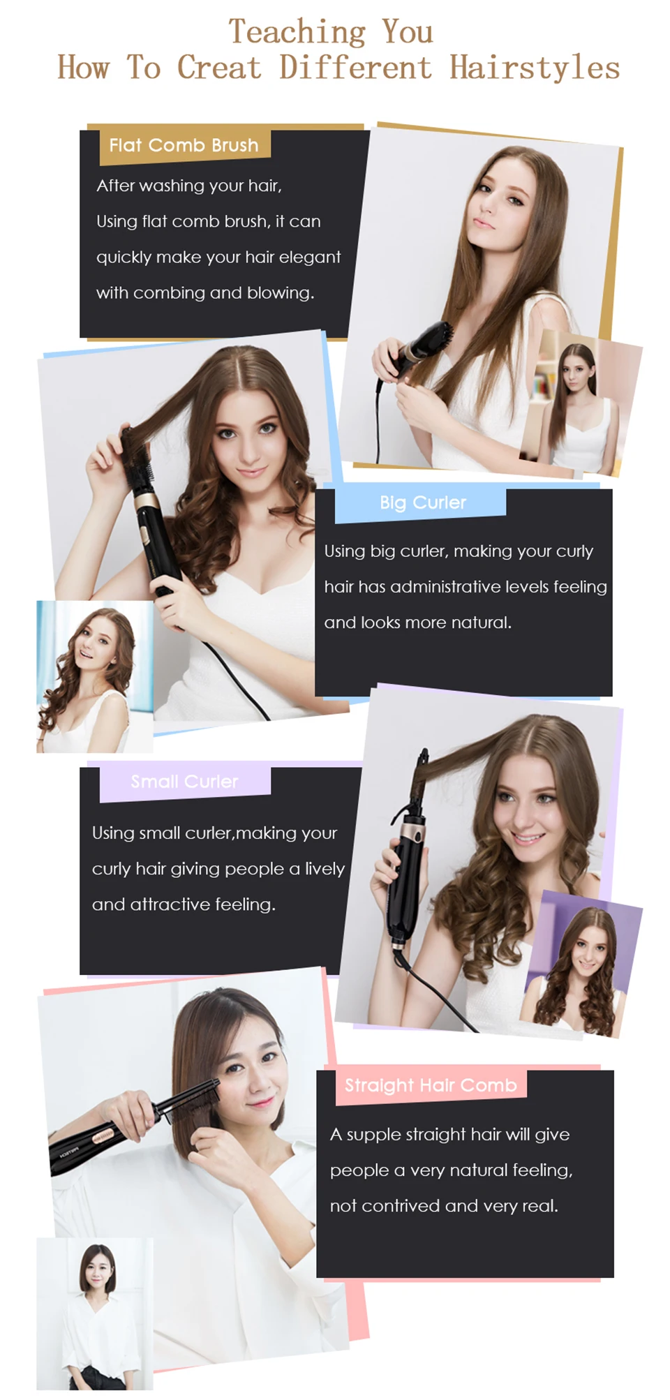 Secador de Cabelo Pente de ar Modelador de Cabelo 4 em 1 Escova Elétrica Quente Multifuncional Alisador Curler Ferro Ondulação 10 Online shopping