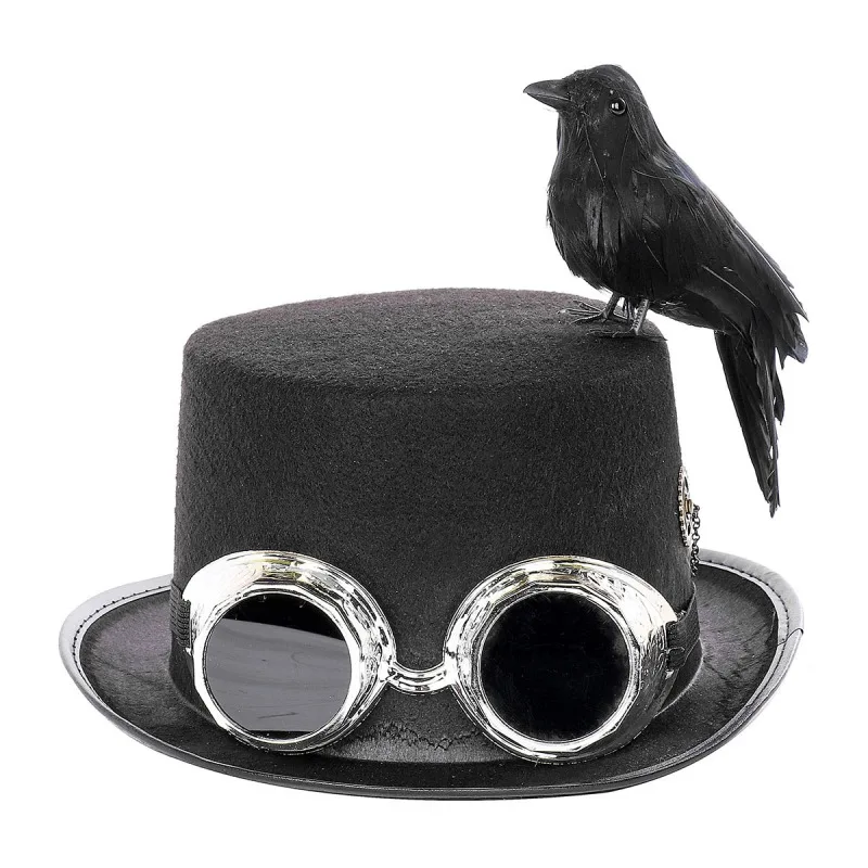 

Halloween DIY Party Hat with Bird and Goggles Retro Steampunk Hat Assembly Black Crow Bird Costume Party Hat