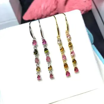 

New natural tourmaline earrings 925 silver ladies earrings candy color sweet romance