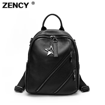 

ZENCY 2020 Fashion 100% Genuine Cow Leather Youth Girl Women Backpack Lady Real Top Layer Cowhide Book Bag Style Knapsack Bags