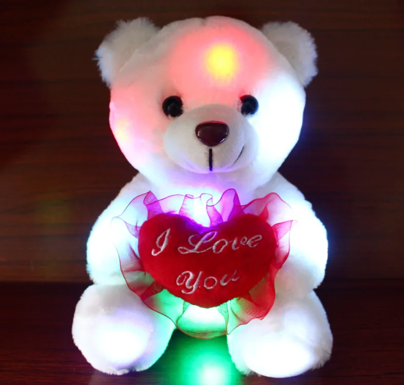 3 цвета красочный светящийся яркий плюшевый мишка Мягкие Плюшевые Игрушки для маленьких кукол освещение светлый медведь прекрасные подарки дети Рождество - Цвет: bear with heart