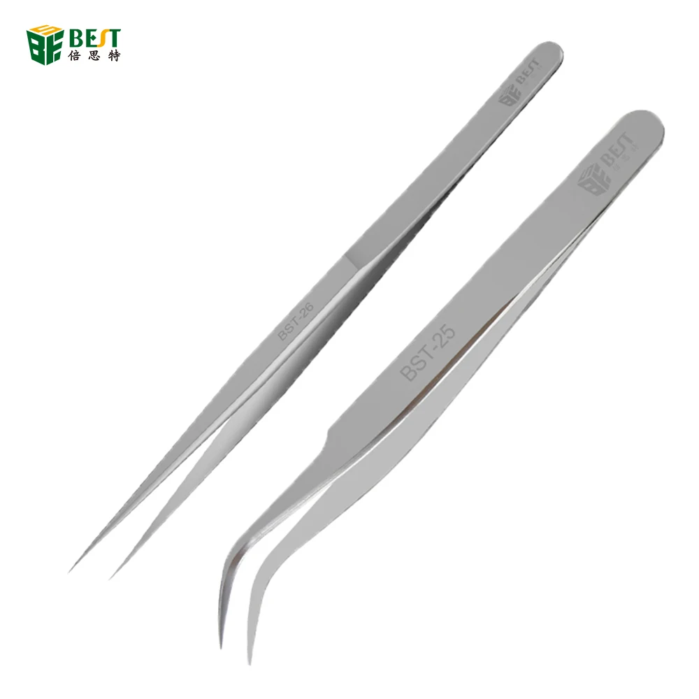 

1Pcs Electronics Industrial Tweezers Straight/Curved Tips Precision Stainless Steel Forceps Clips Mobile Phone Repair Hand Tools