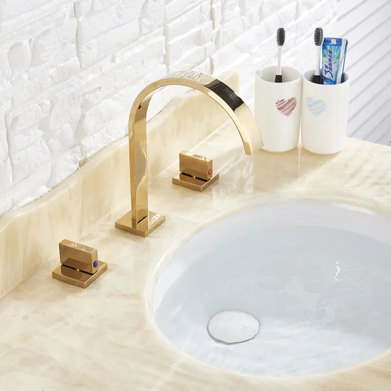 Robinet de lavabo de salle de bains doré, robinet d'eau chaude et