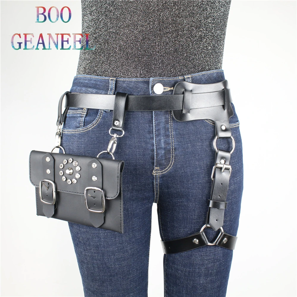 

BOOGEANEEL Single Belt Leg Bondage Garters Sexy Leather Harness With Creative Waist Bag Adjustable Suspenders For Female Erotic