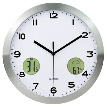 

Simple Digital Wall Clock Silent Metal Temperature Humidity Creative Wall Clock Quartz Relogio Parede Home Decoration ZB50WC