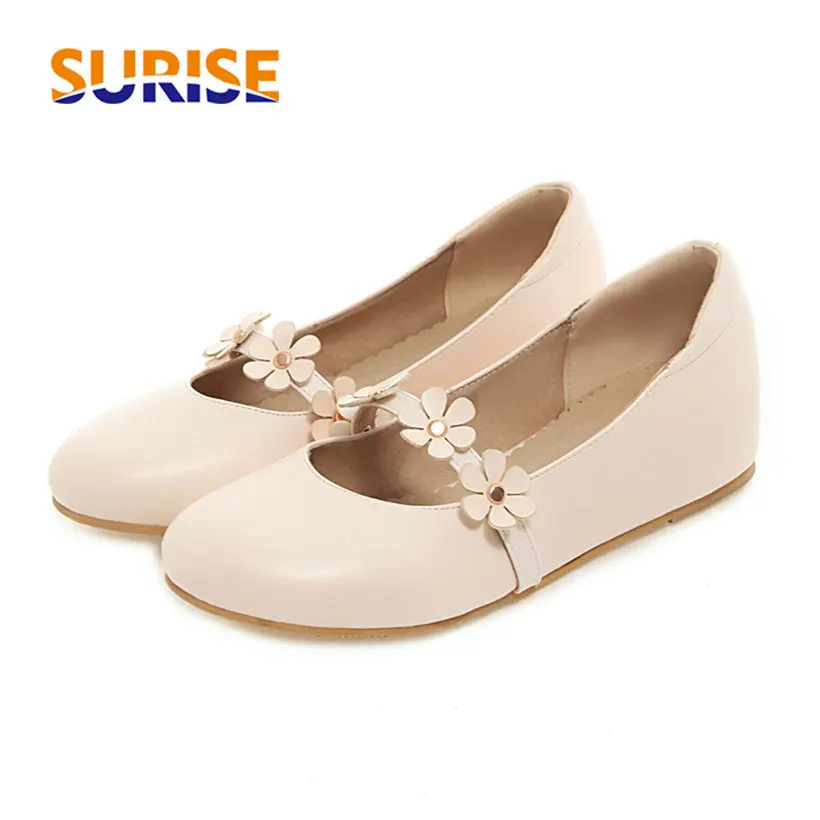

Sweet Women Pumps Low Height Increasing Heel Mary Jane Round Toe White Pink Casual Party Office Lady Flower Slip-on Lolita Shoes
