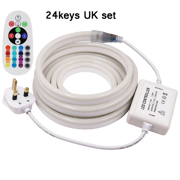 24key RGB UK set Цветная(RGB) неоновый светильник сенсорный пульт дистанционного управления в виде ленты гибкий светодиодный полосы неоновая вывеска для организаций и магазинов 2835 5050 120 светодиодный/m AC 220V 110V RGB светодиодный потолочный светильник - Испускаемый цвет: 24key RGB UK set