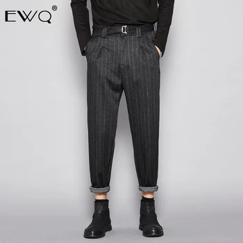 

EWQ / Winter Tide Men's Trousers Gray Stripe Ankle-Length Pants England Style All-match Self-cultivation Pencil Pants Male 9Y101
