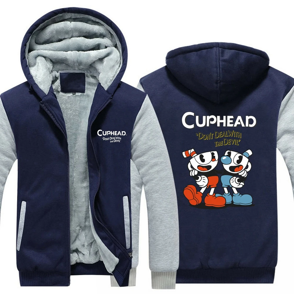 6 стилей синяя игра Cuphead Mugman Толстовка Зимняя Повседневная супер теплая куртка утолщенная молния с капюшоном повседневные толстовки