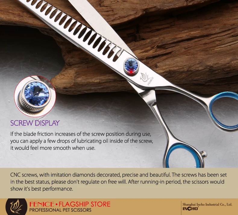 Fenice Professional blue 6.5 inch 6.75 inch 7.25 inch pet dog grooming scissors  thinning shears thinning rate 75%