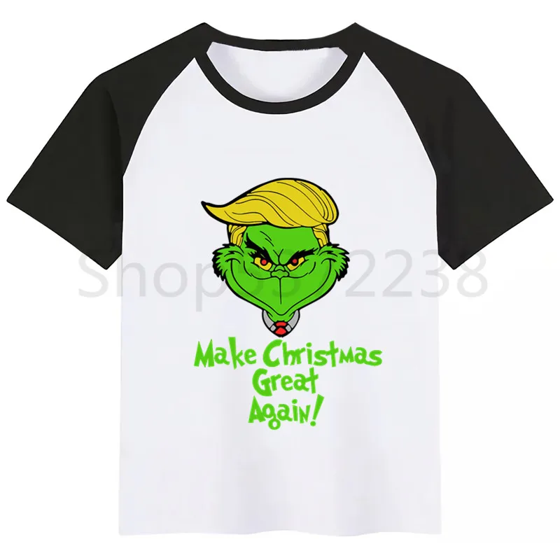 Grinch/детская футболка; летние топы для мальчиков и девочек; повседневная детская футболка с короткими рукавами и принтом с героями мультфильмов; детская одежда - Цвет: BlackK