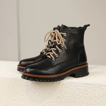 

Big size 42 women's real leather lace-up flats martin boots autumn leisure punk short ankle boots high quality Motorcycle shoes