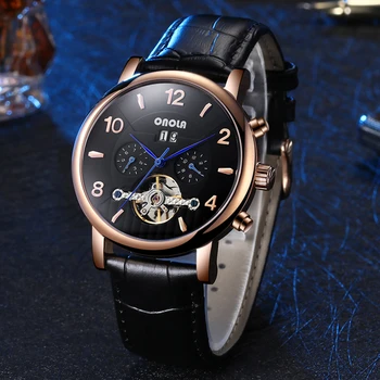 

ONOLA Brand Men Watches Automatic Mechanical Watch Tourbillon Sport Clock Casual Leather Business Wrist Watch Relojes Hombre