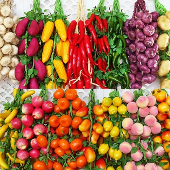

Simulation Foam Vegetables Artificial Garlic Fake Onion Hanging Vegetables Christmas Home Decor Photography Props Fruit String