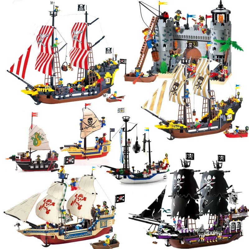

Legoes DIY Model Sets Pirates Castle Figures Caribbean Building Blocks Children Toys Kids Educational Bricks Gifts