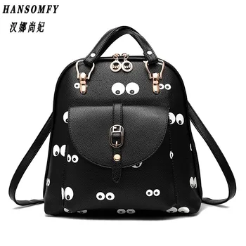 

100% Genuine leather Women backpack 2019 New women's doubles shoulder bag new fashion printed cartoon cute student backpack