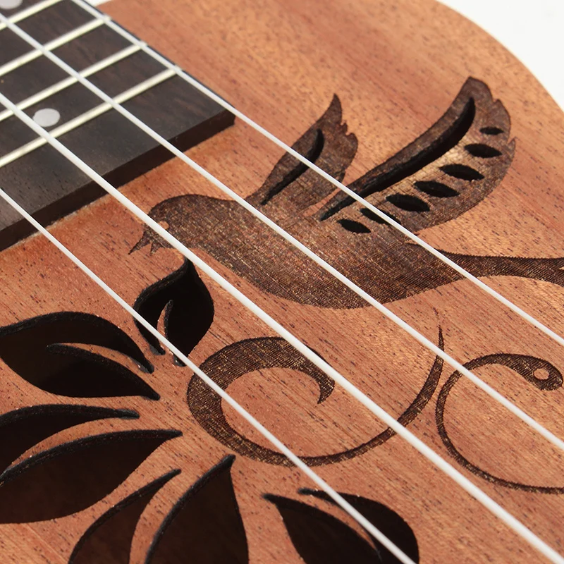 21 Inch Soprano Ukulele Uke Sapele 15 Frets Musical Instrument Flower