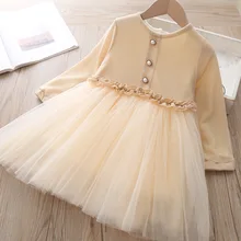 Платье для маленьких девочек кружевное детское рождественское платье с длинными рукавами для девочек, красное платье с пачкой из сетки, новая весенне-осенняя одежда