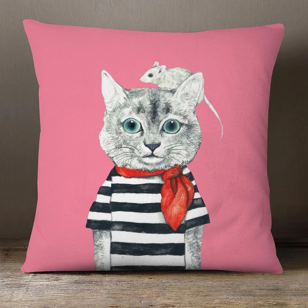 ソファ用装飾クッションカバー ファッショナブルな猫の枕カバー 動物の漫画 マウス 魚 花 45x45cm Cushion Cover Aliexpress