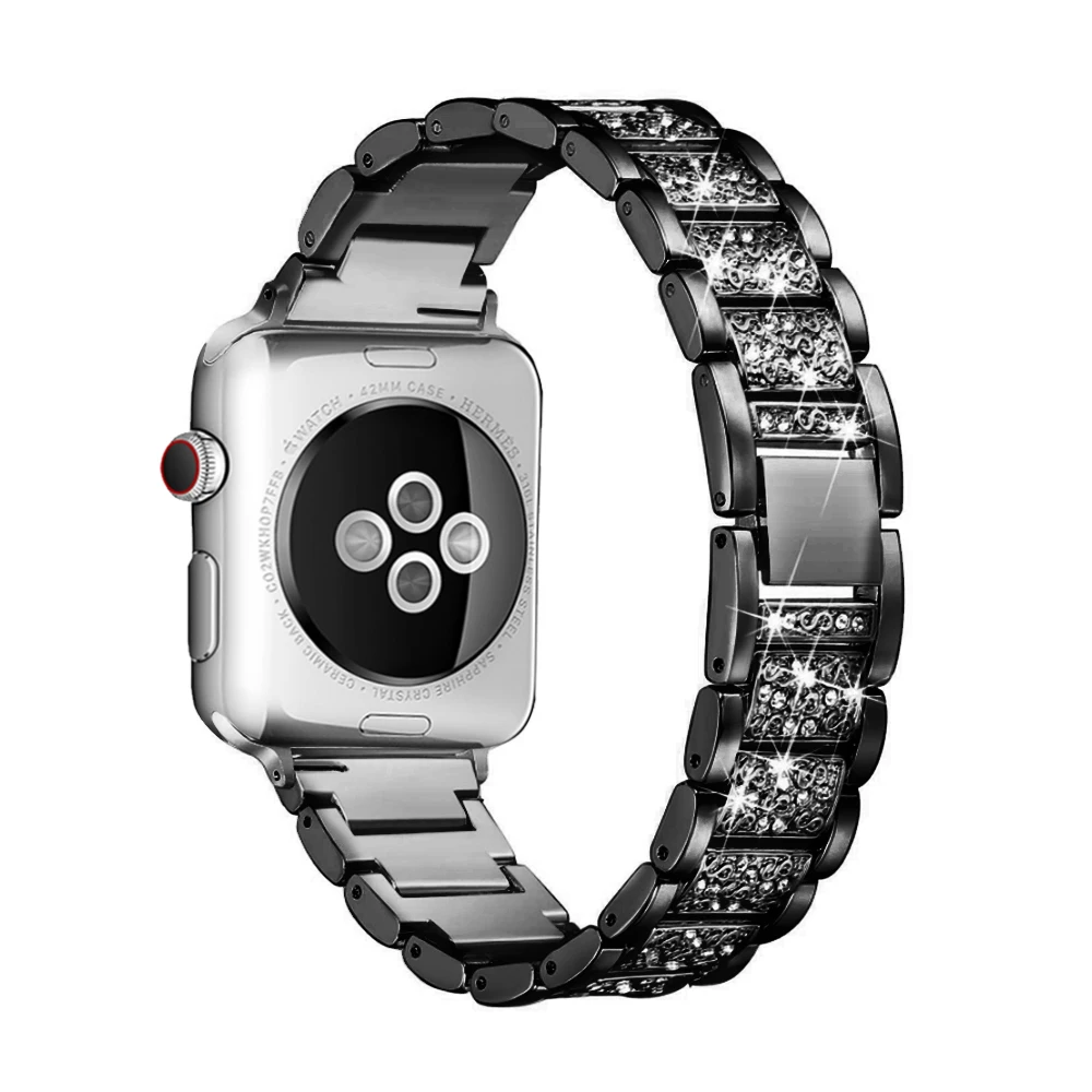 Ремешок из нержавеющей стали для Apple Watch 40 мм 44 мм 38 мм 42 мм Дамский бриллиантовый ремешок для Apple iWatch серии 5 4 3 2 1 iWatch браслет - Цвет ремешка: Black
