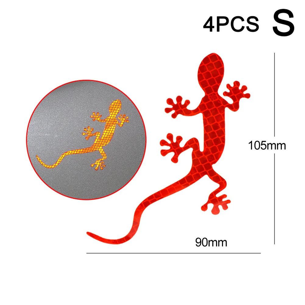 Автомобиль со светоотражающими элементами в форме геккона Предупреждение лента отражатель Стикеры наклейки со значком для ночного вождения WHShopping - Цвет: red   S  4pcs